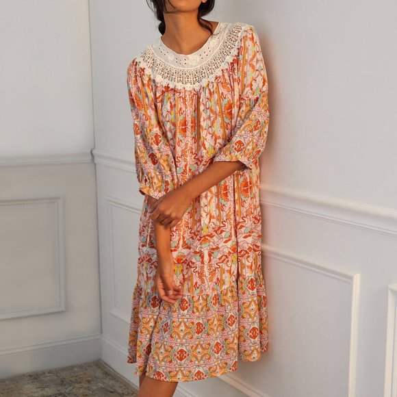 HTF Anthropologie Florence Floral Lace Lounge Dress